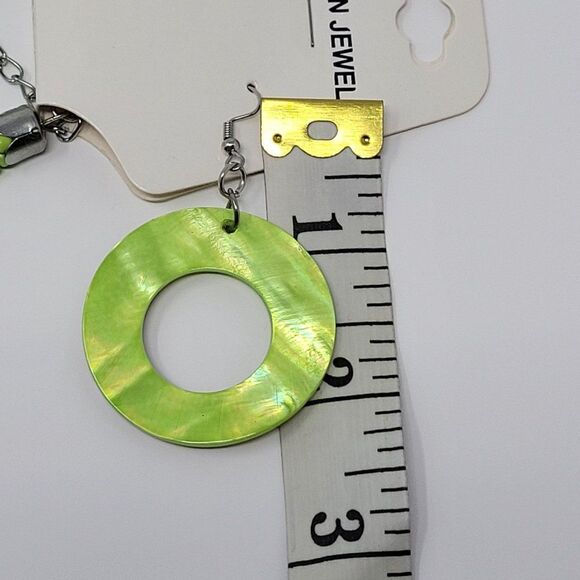 Lime Green Multi Strand Seed Bead Shell Statement Necklace Shell Dangle Earrings - Picture 8 of 9